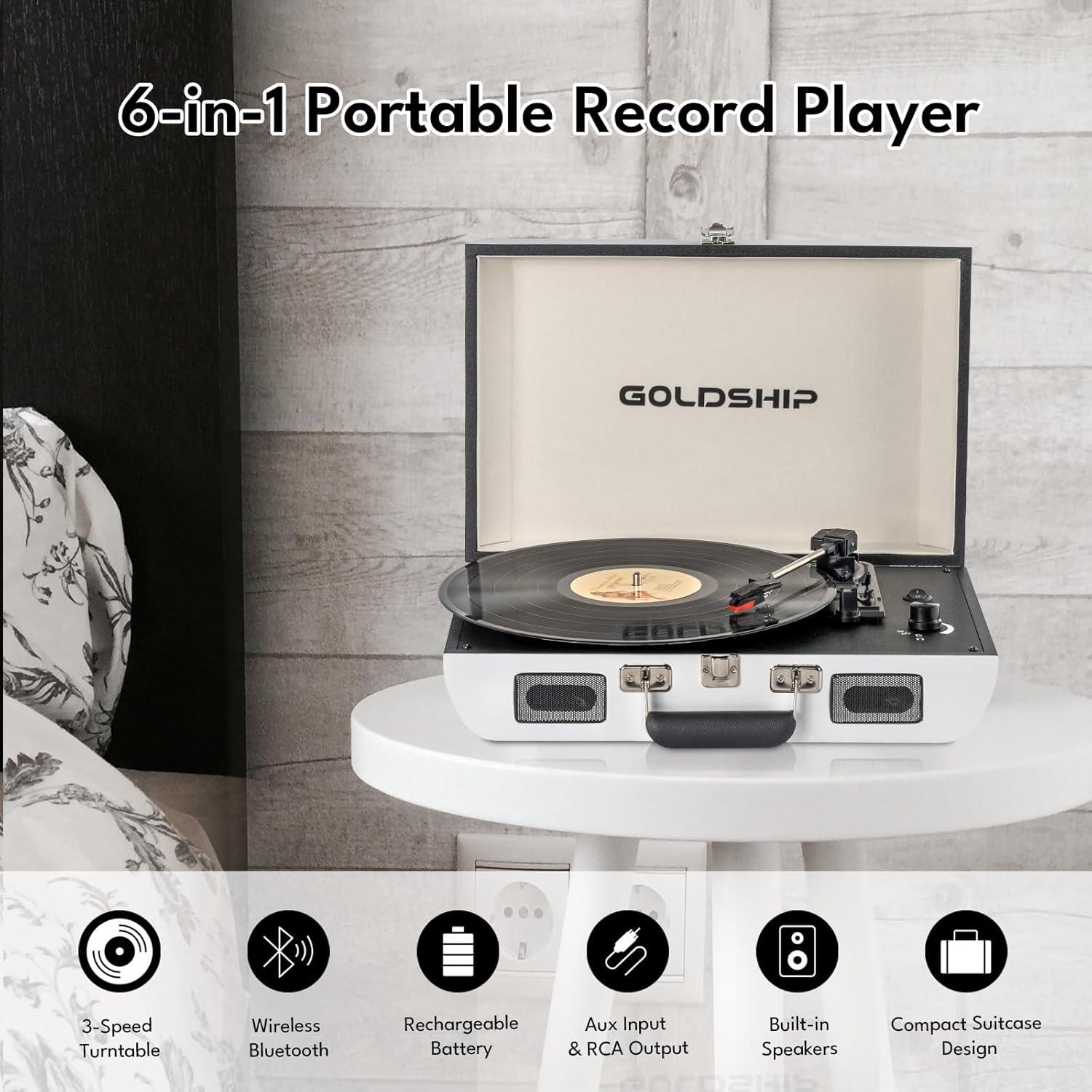Tocadiscos Portátil GOLDSHIP T316 Bluetooth 3 Velocidades