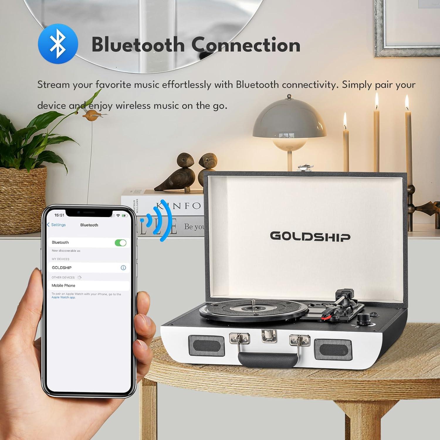 Tocadiscos Portátil GOLDSHIP T316 Bluetooth 3 Velocidades