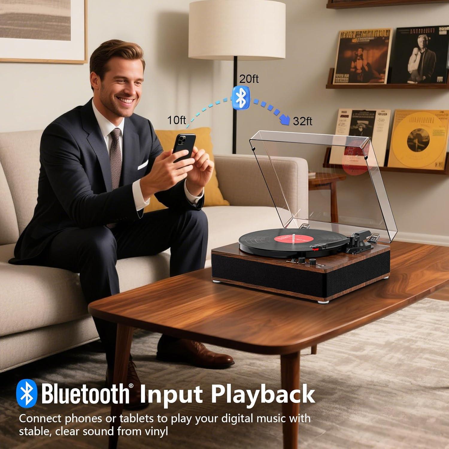 Reproductor de Vinilo Bluetooth TANLANIN TE-3008BR-TA 3 Velocidades