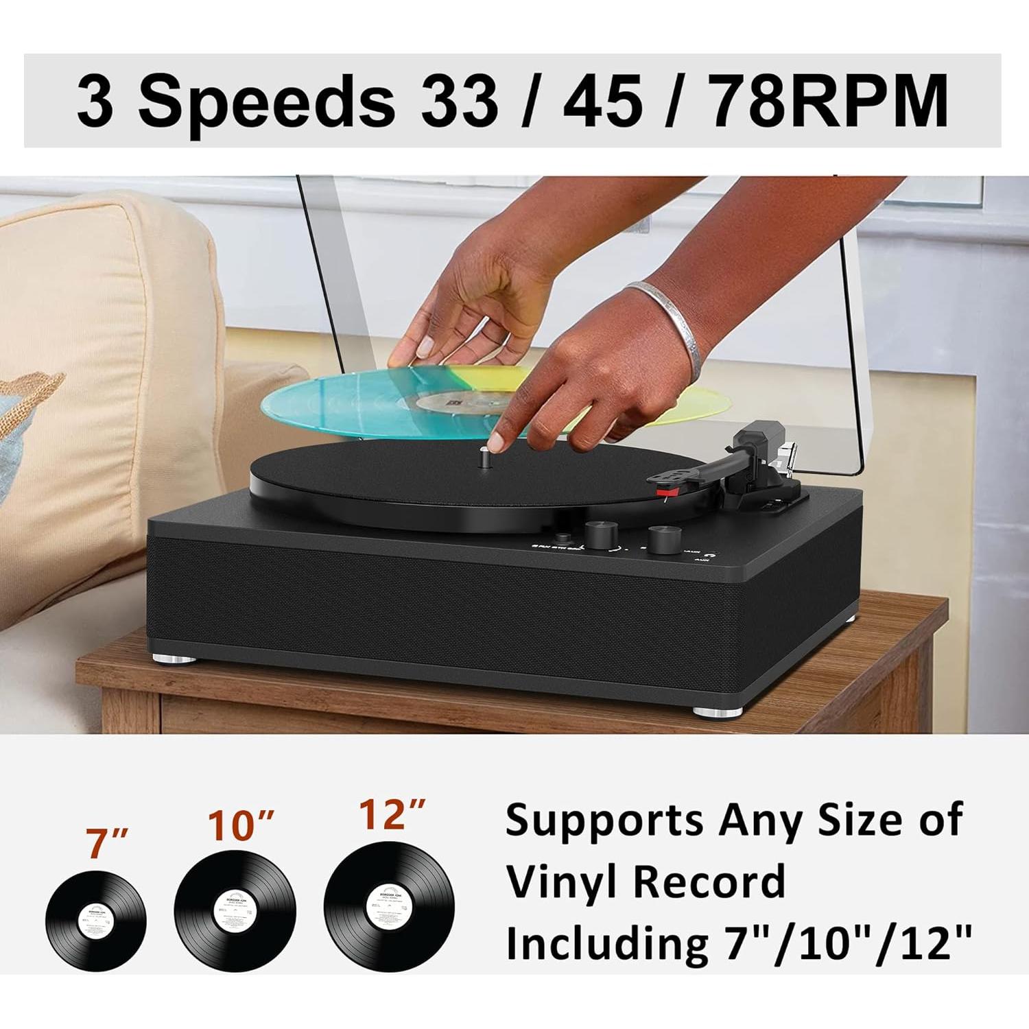 Reproductor de Vinilo Bluetooth TANLANIN TE-3008BK-TA 3 Velocidades