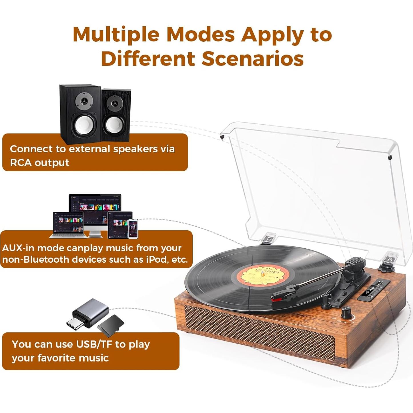 Reproductor de Vinilo Bluetooth JUNGLE MONSTER TE-2019BN 3 Velocidades