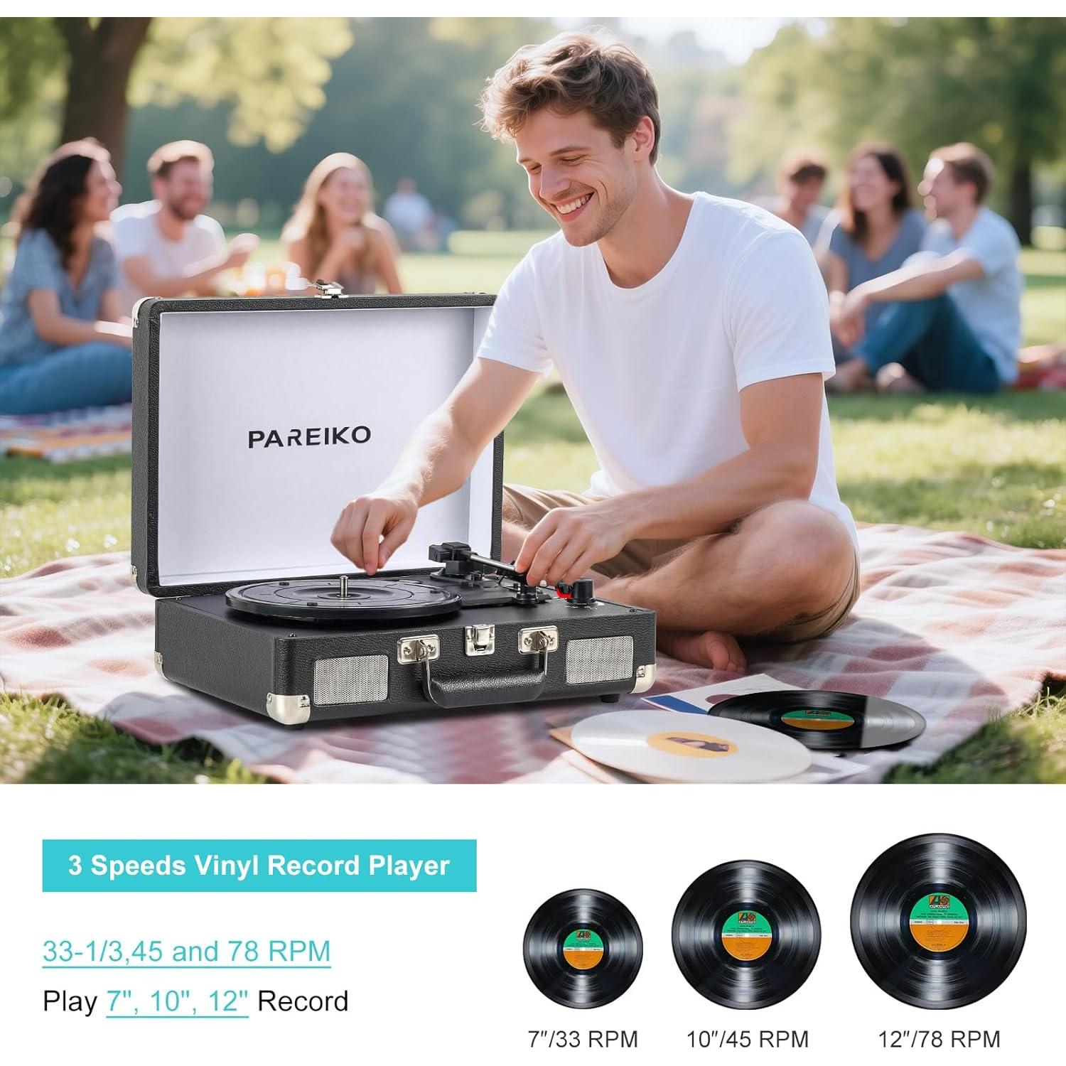 Reproductor de Vinilo PAREIKO T316 Bluetooth 3 Velocidades