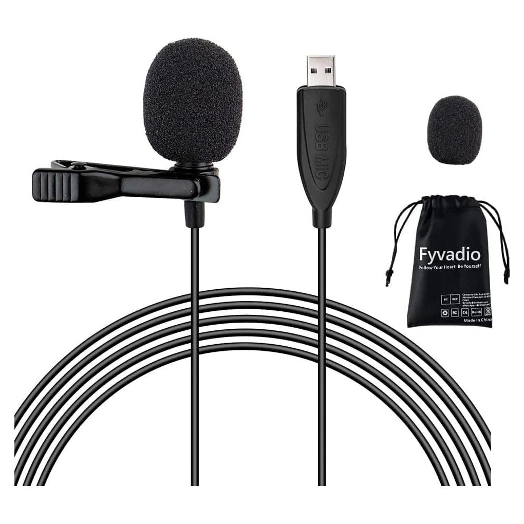 Micrófono Lavalier USB Fyvadio 2m Omnidireccional para PC