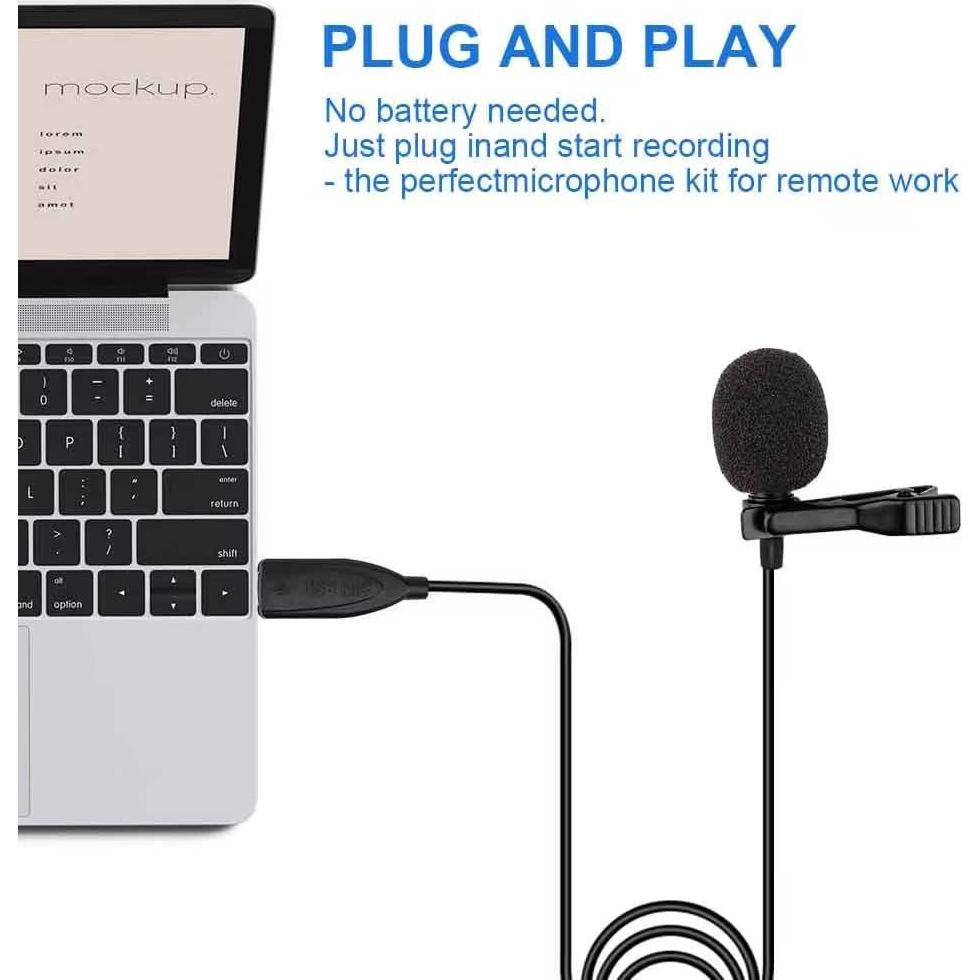Micrófono Lavalier USB Fyvadio 2m Omnidireccional para PC