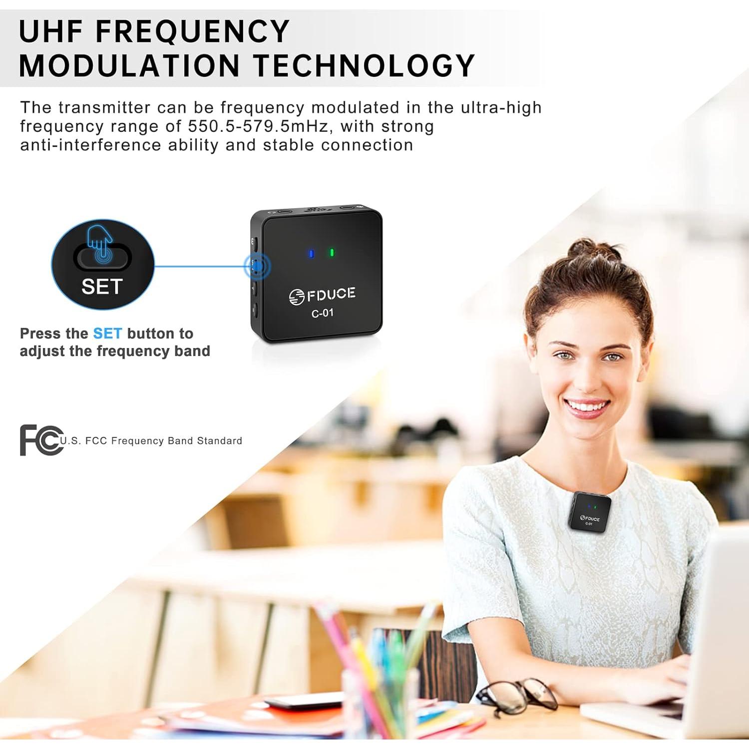 Micrófono Lavalier Inalámbrico FDUCE C01 UHF para Smartphone y Cámara