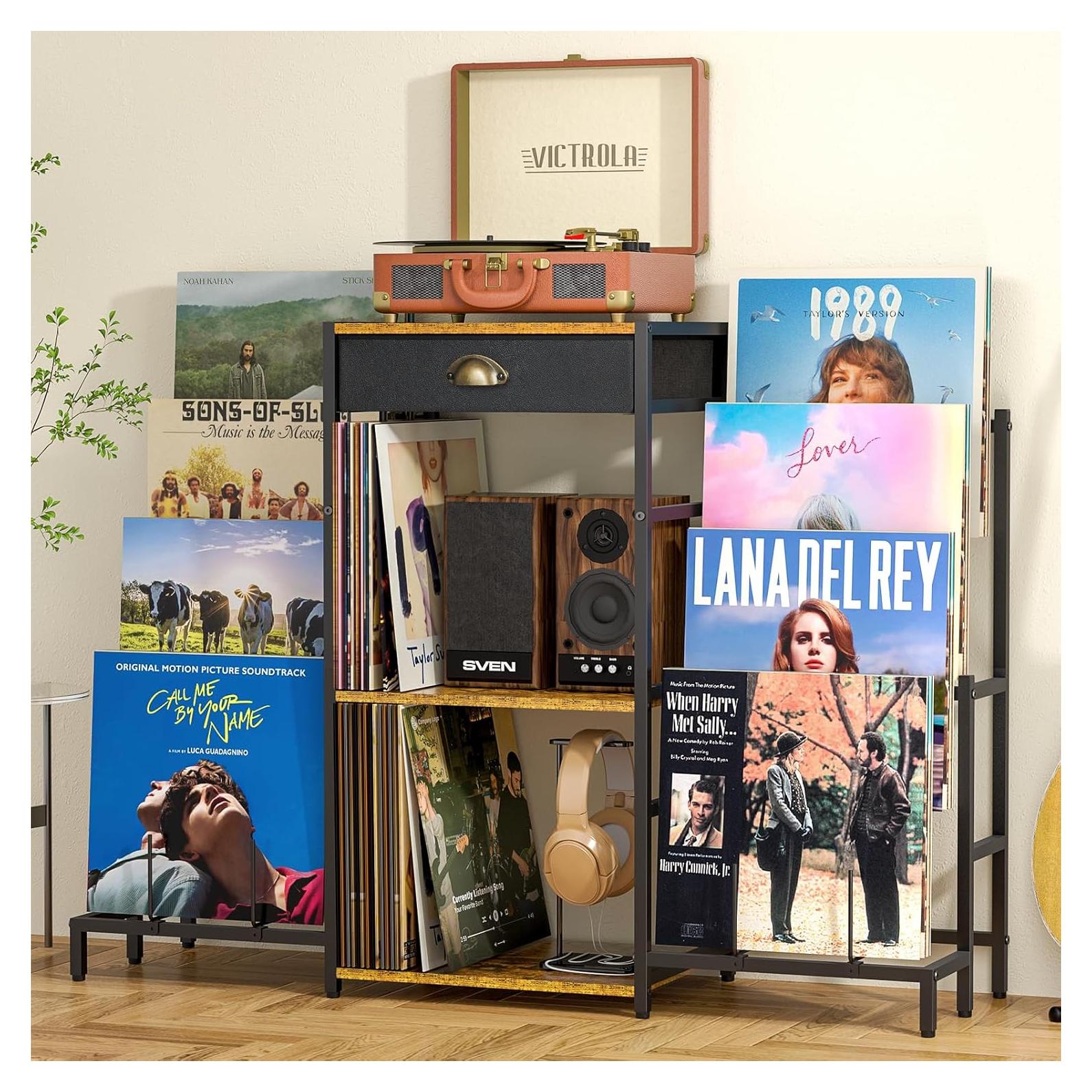 Soporte para Tocadiscos ThreeHio con Almacenamiento para 200 Vinilos