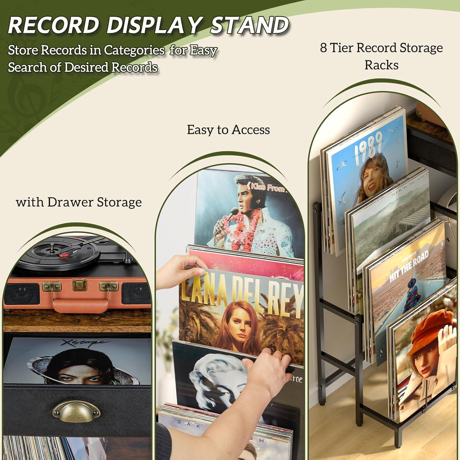 Soporte para Tocadiscos ThreeHio con Almacenamiento para 200 Vinilos