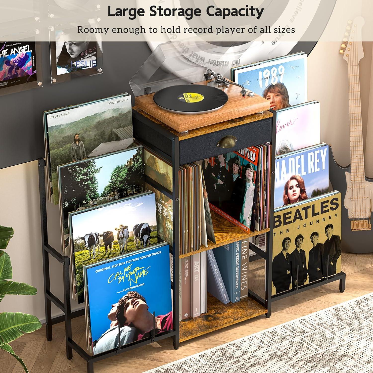 Soporte para Tocadiscos ThreeHio con Almacenamiento para 200 Vinilos