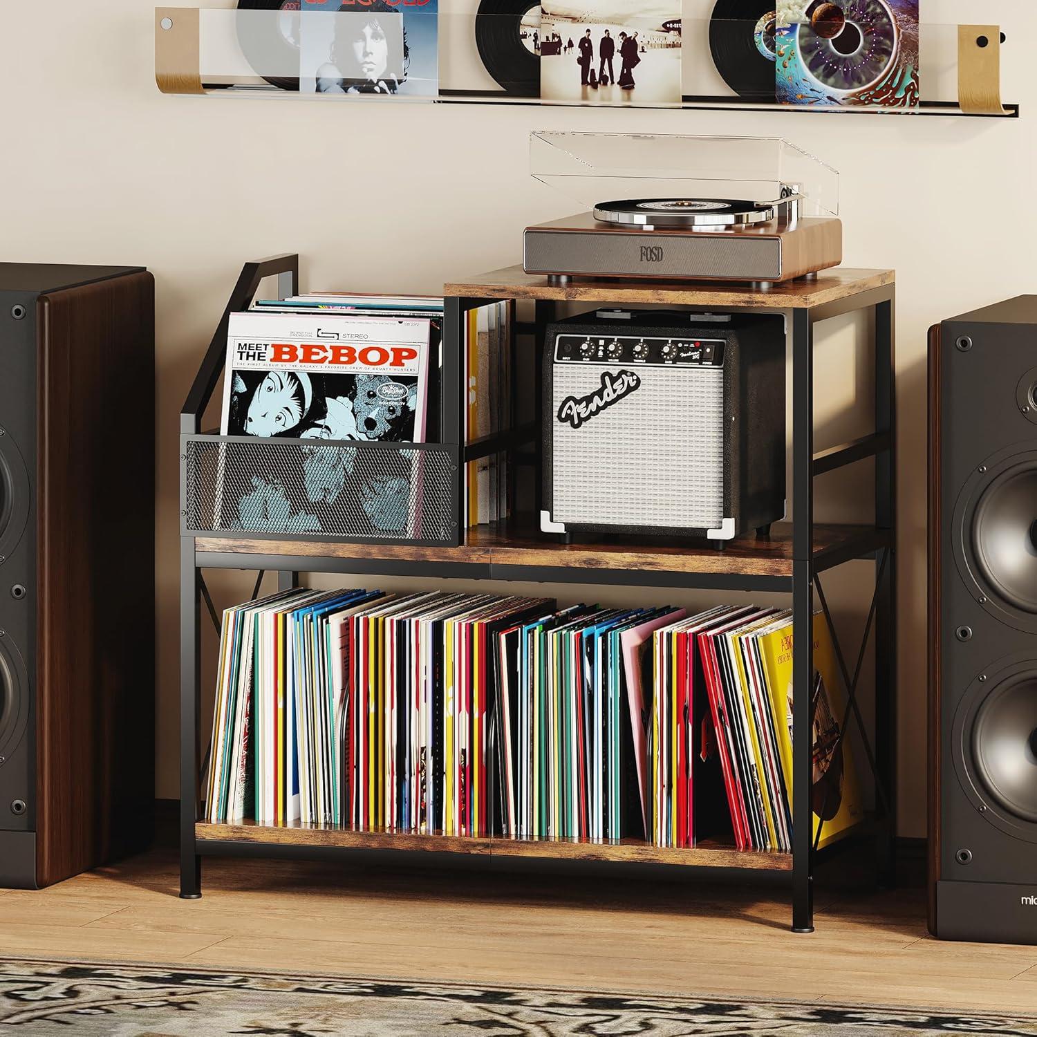 Soporte para Tocadiscos Homeiju con 3 Divisores Ajustables