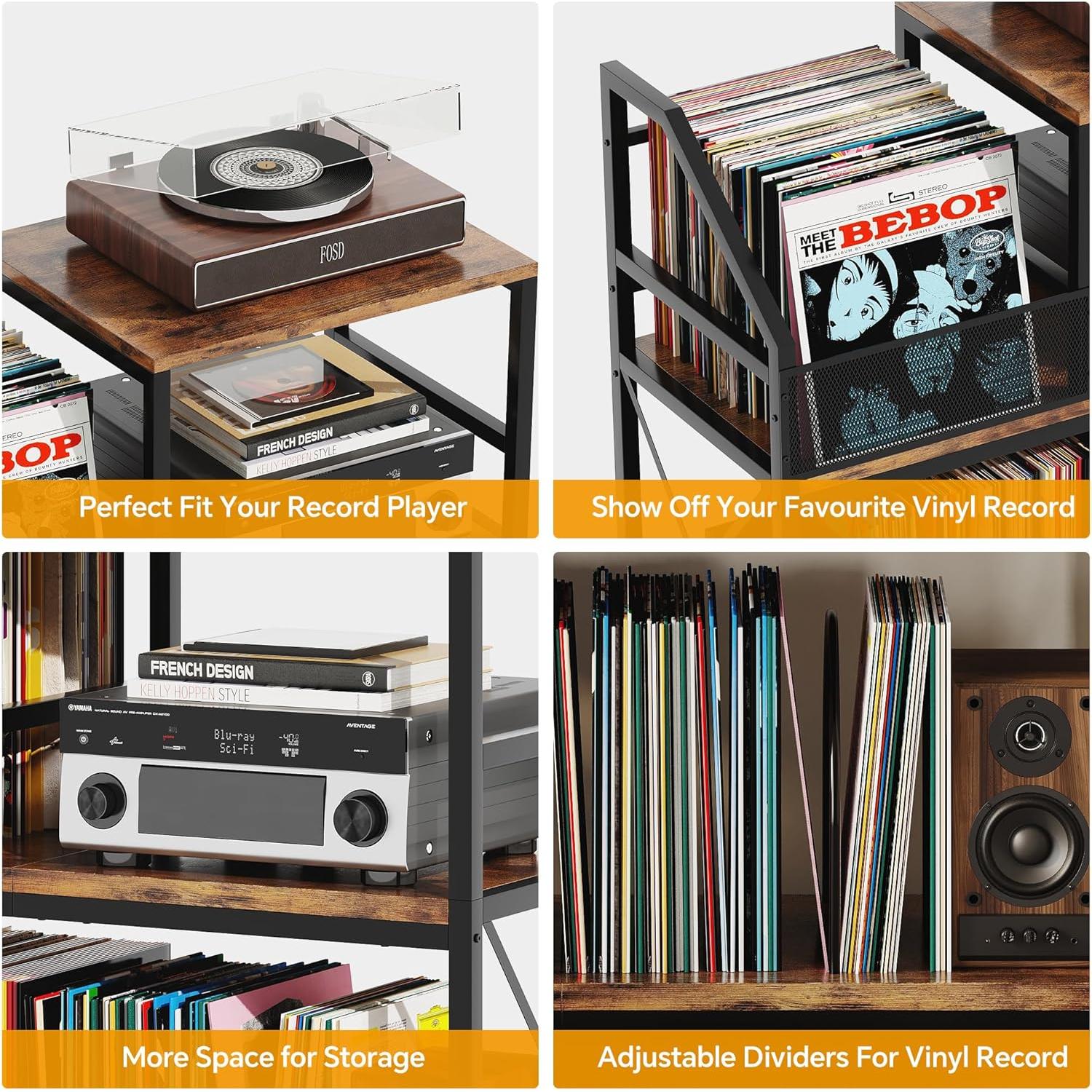 Soporte para Tocadiscos Homeiju con 3 Divisores Ajustables