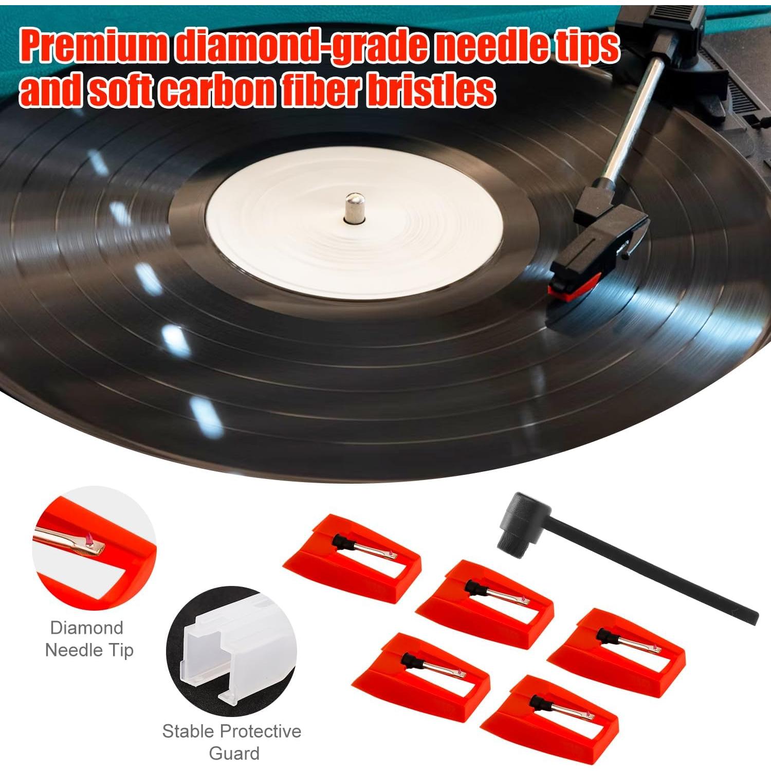 5 Agujas para Tocadiscos + Cepillo de Limpieza - Victrola, Crosley