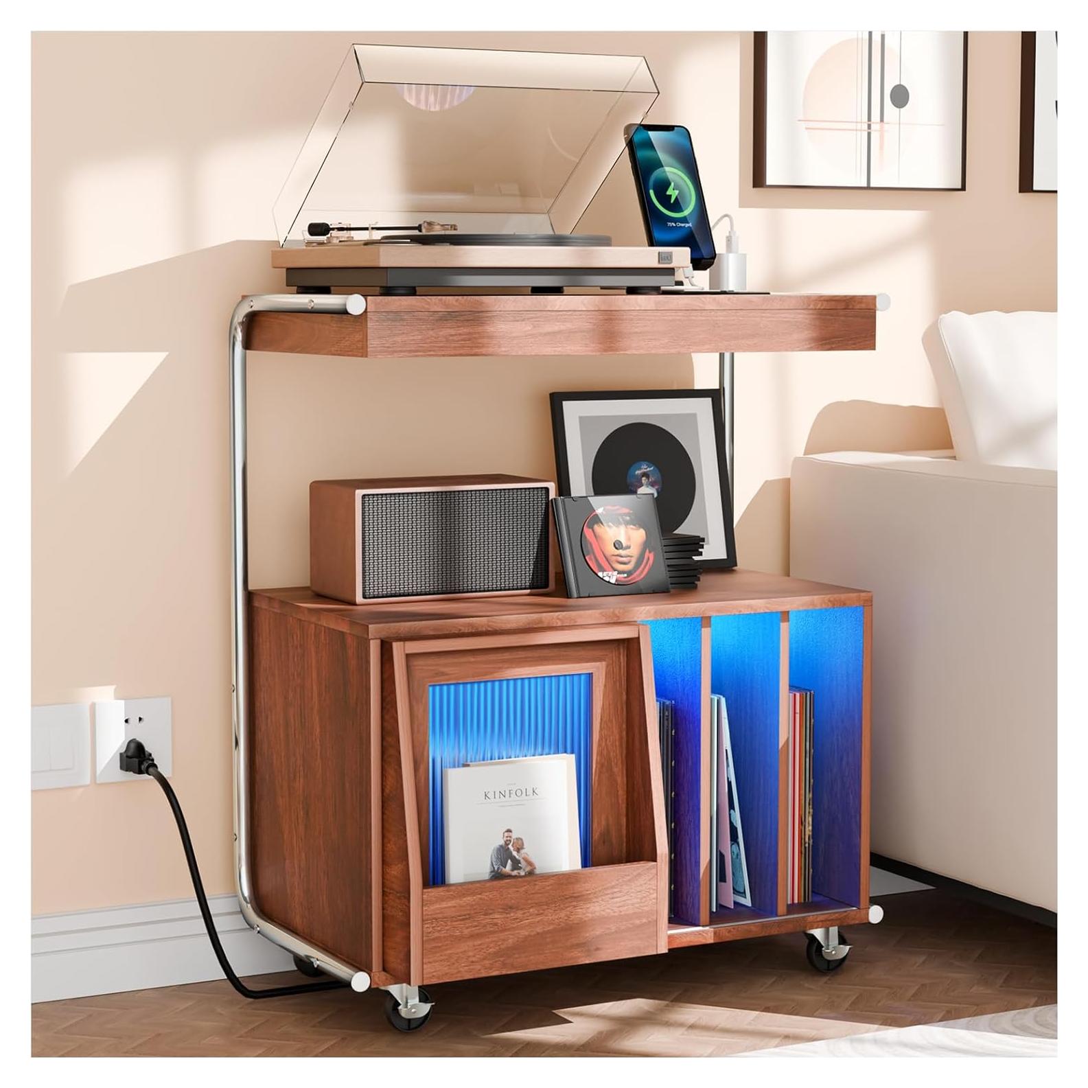 Soporte para Tocadiscos MULEJYBO con Luz LED y Ruedas