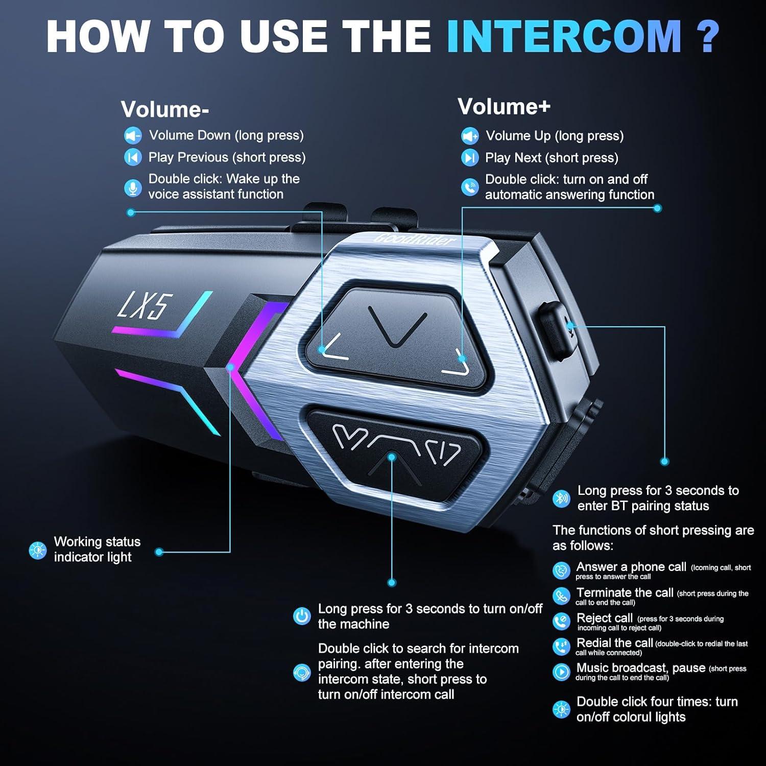 Auriculares Bluetooth BTQILEYOO LX5 con Intercomunicador 2 Pack
