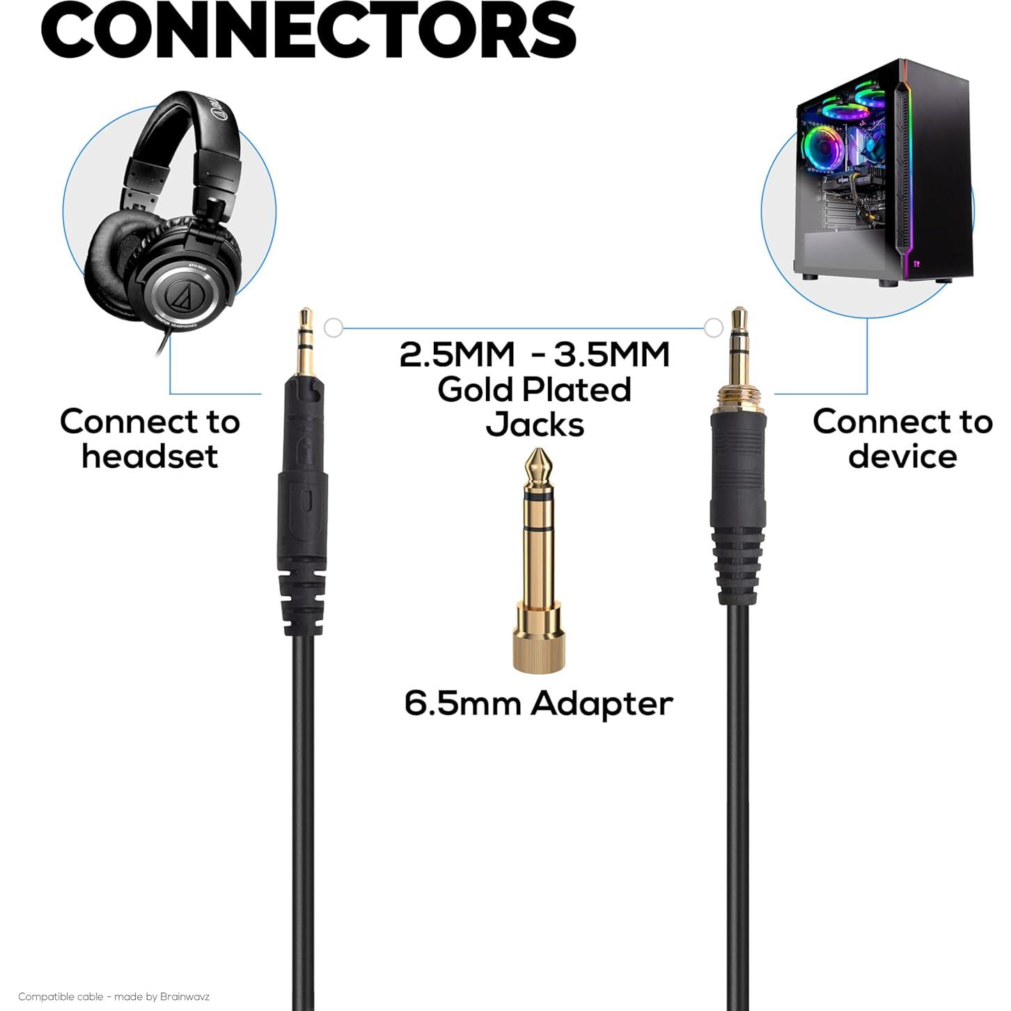 Cable de Audio Enrollado Brainwavz 1.2m a 3.5m para ATH-M50x