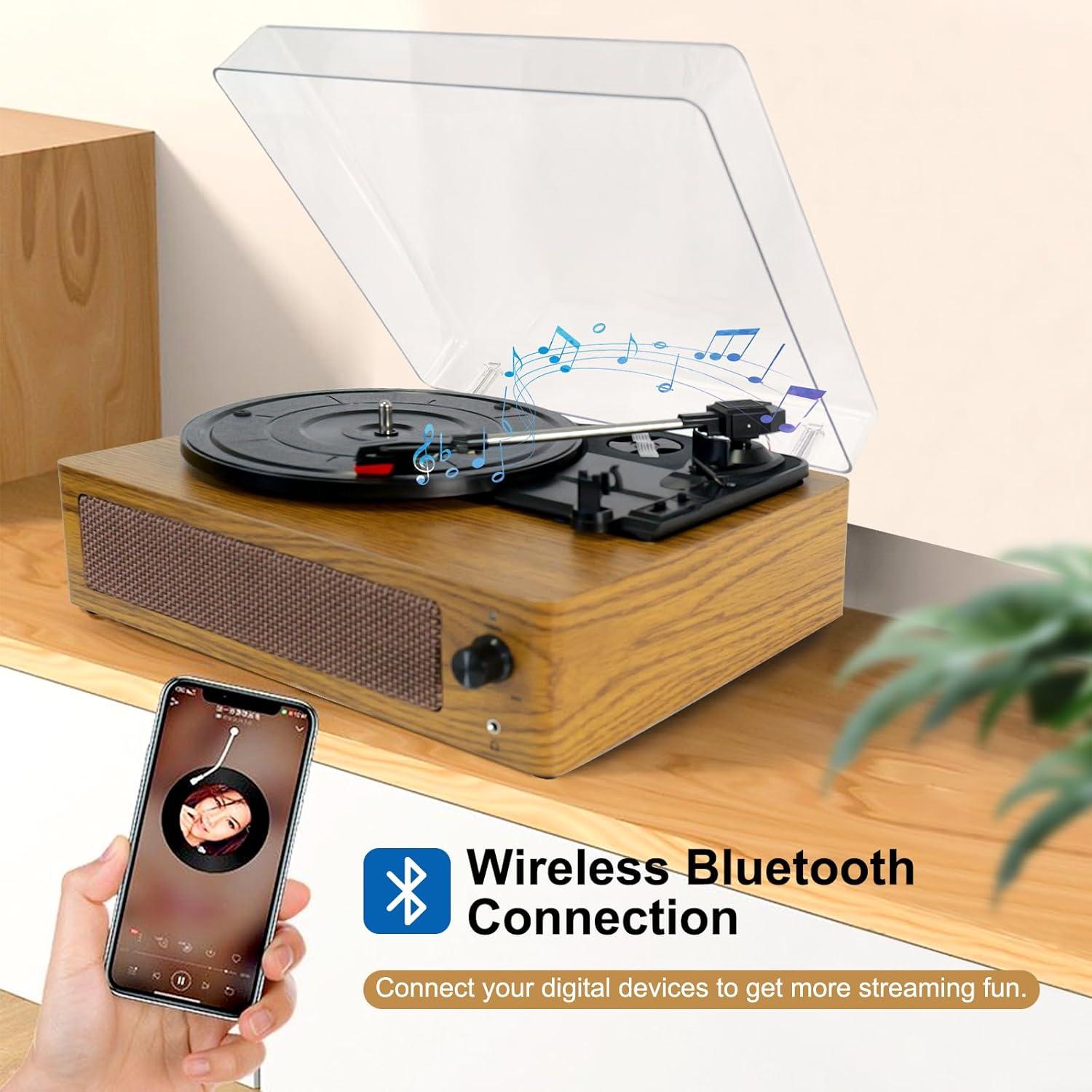 Reproductor de Vinilo Bluetooth KaiNicker VRP 3 Velocidades