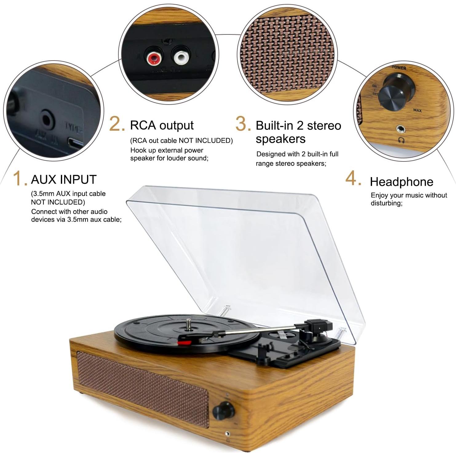 Reproductor de Vinilo Bluetooth KaiNicker VRP 3 Velocidades