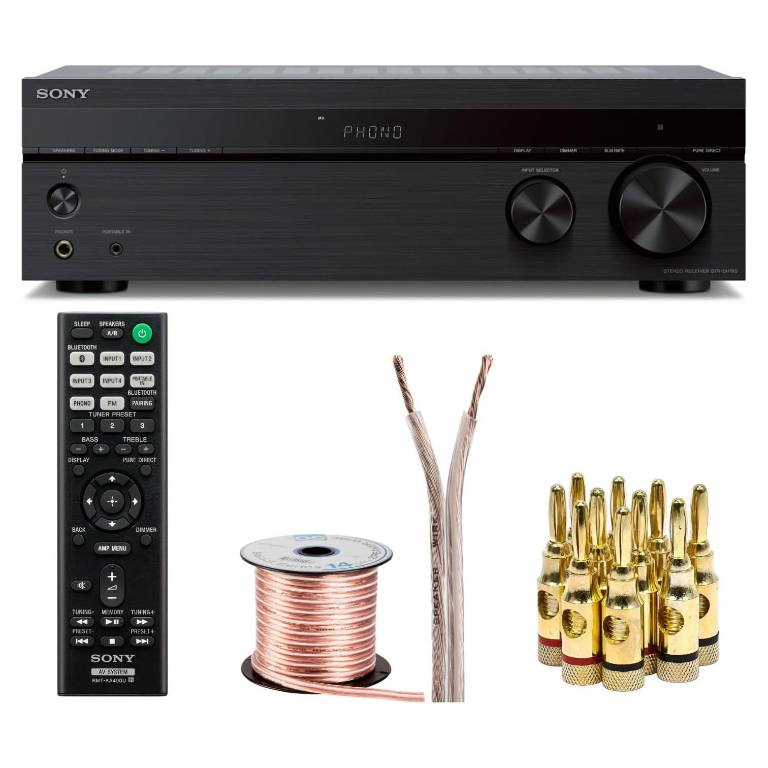 Receptor Estéreo Sony STRDH190 2 Canales Bluetooth + Cable 15.24m