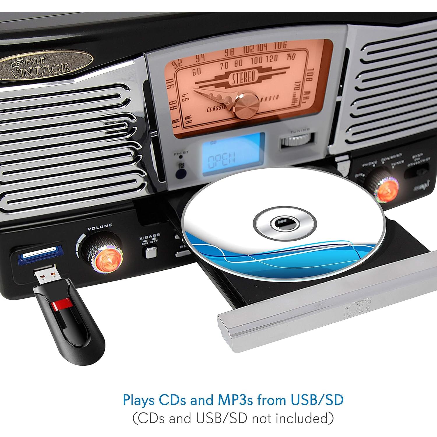 Tocadiscos Pyle PTCD8UB Retro con Altavoces Integrados