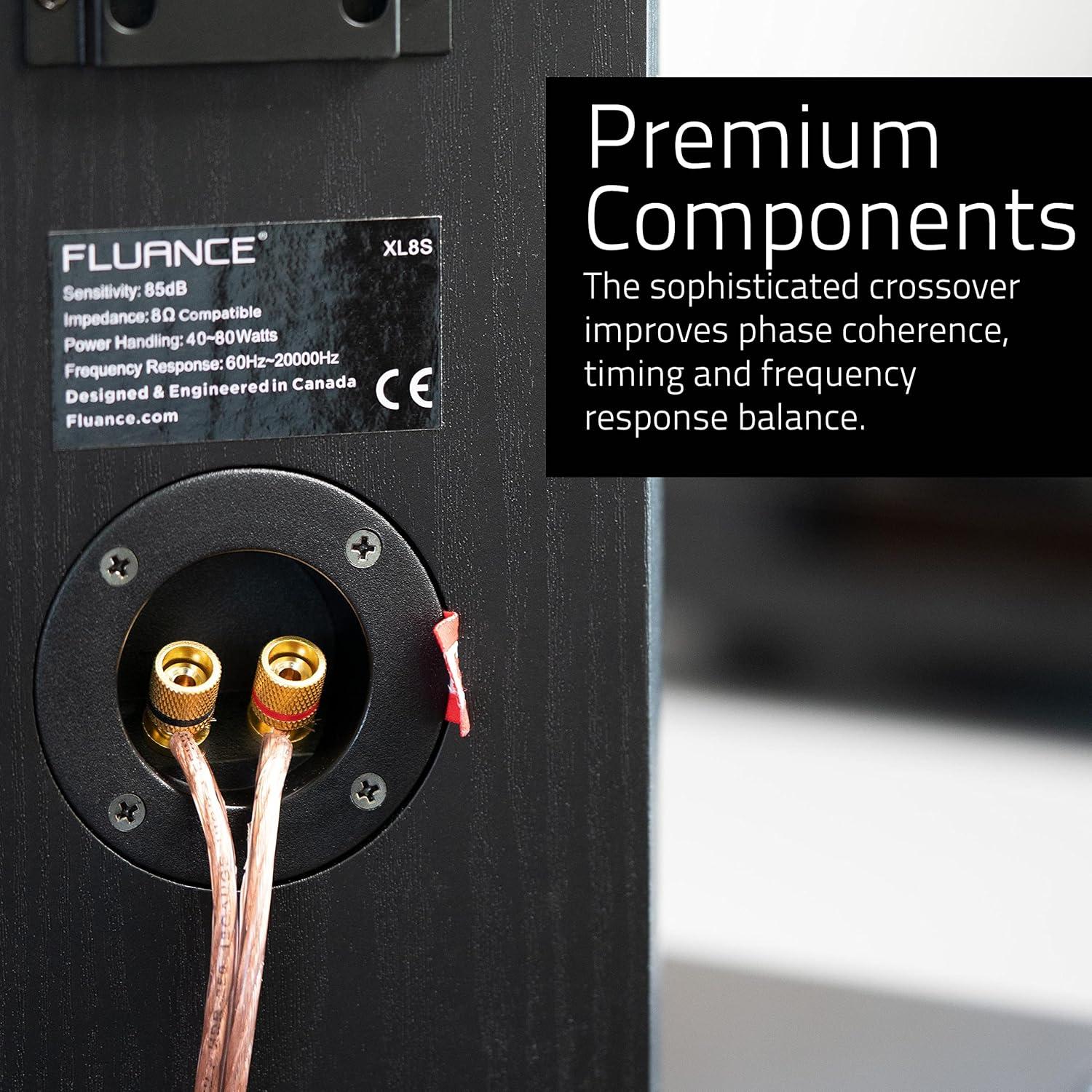 Fluance Reference High Performance 2-Way Bookshelf and Surround Sound Speakers for 2-Channel Stereo Listening or Home Theater System - Black Ash/Pair (XL8S)