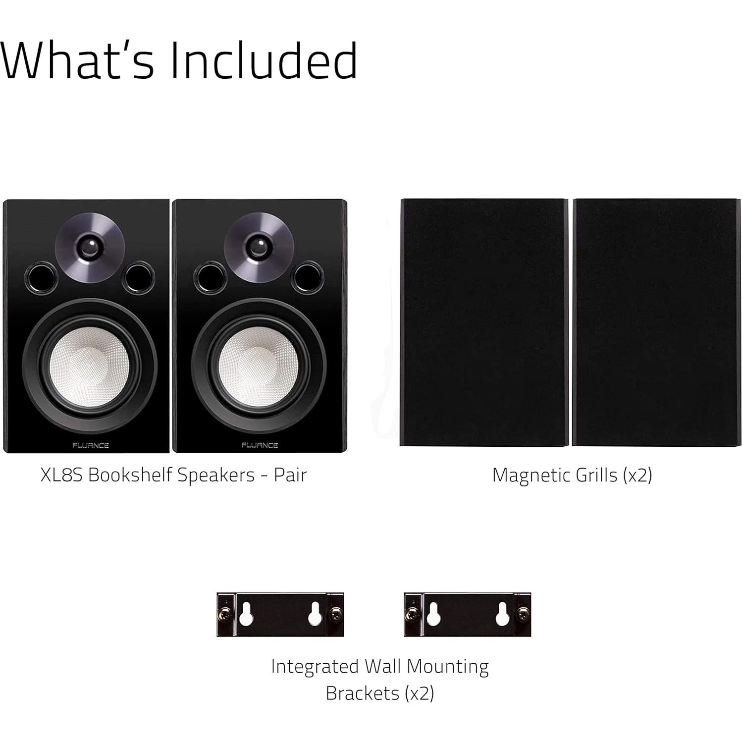 Fluance Reference High Performance 2-Way Bookshelf and Surround Sound Speakers for 2-Channel Stereo Listening or Home Theater System - Black Ash/Pair (XL8S)