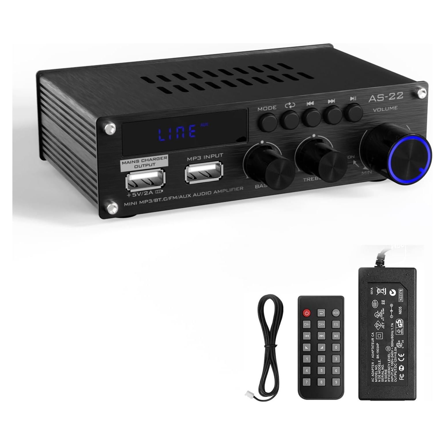 Amplificador Estéreo Mini Sunbuck AS-22BU Bluetooth 300W