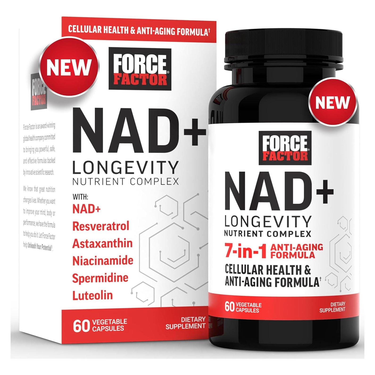 Suplemento NAD+ Force Factor 60 Cápsulas Antienvejecimiento