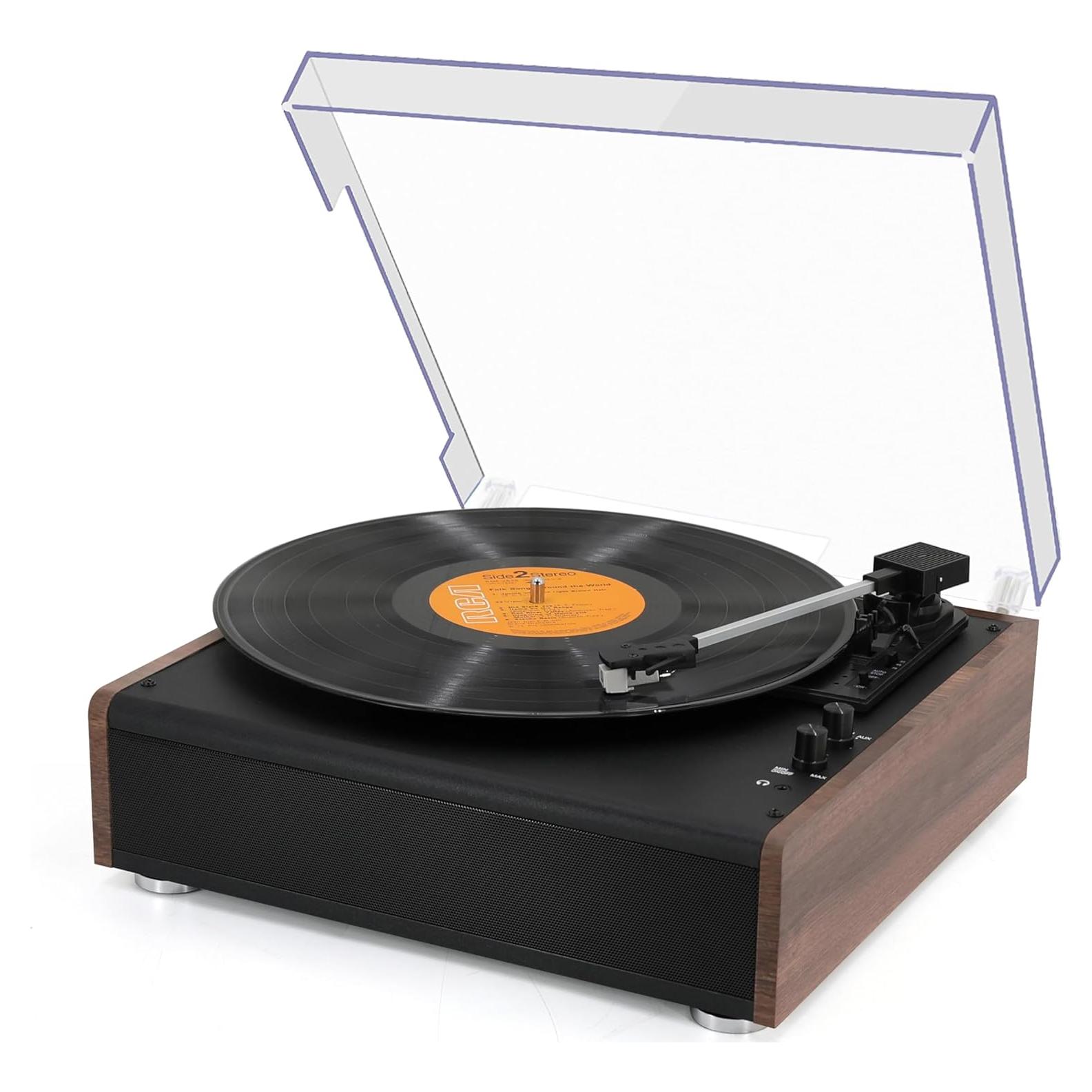 Reproductor de Vinilo Bluetooth RetroAudio JM105 Marrón 3 Velocidades