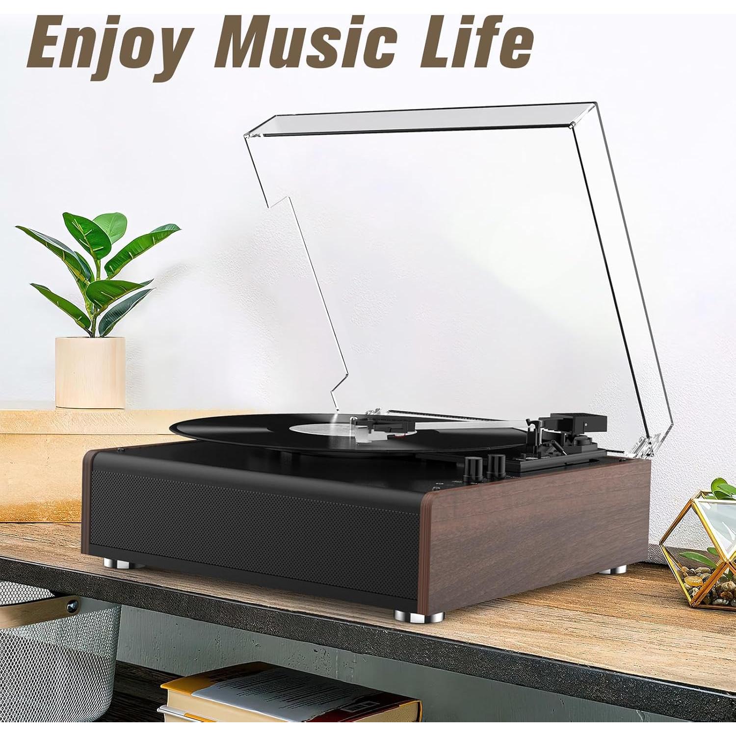 Reproductor de Vinilo Bluetooth RetroAudio JM105 Marrón 3 Velocidades