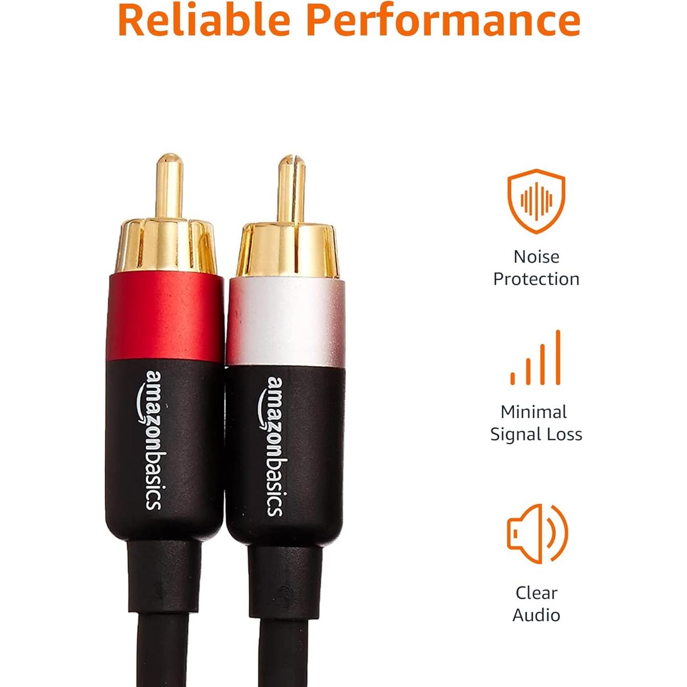 Cable RCA Estéreo Amazon Basics 1.22m Conectores Oro