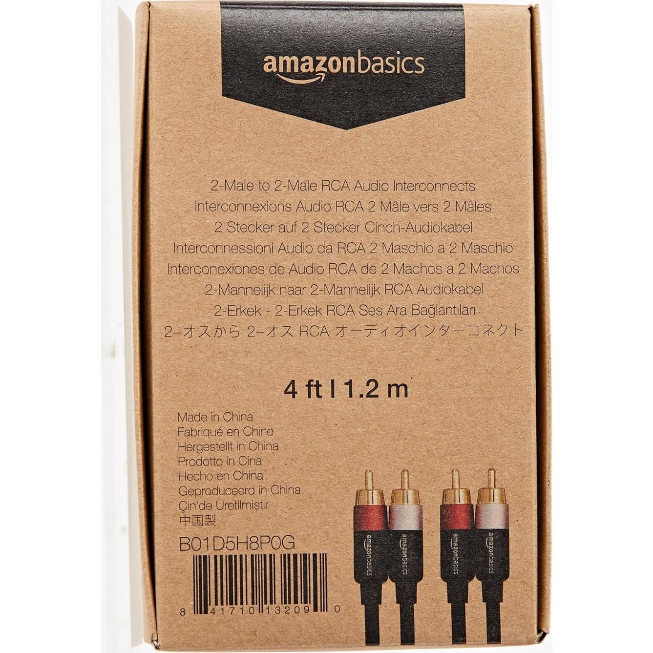 Cable RCA Estéreo Amazon Basics 1.22m Conectores Oro