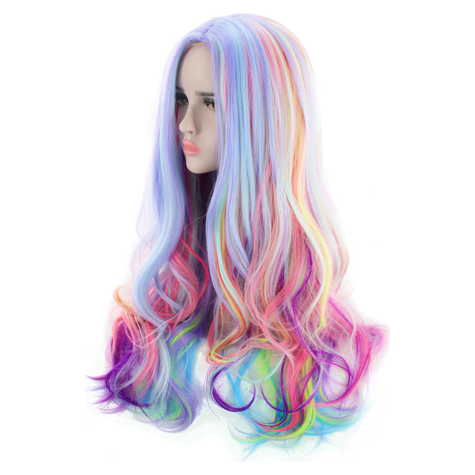 Peluca Arcoíris Larga Rizada AGPTEK 70 cm Resistente al Calor