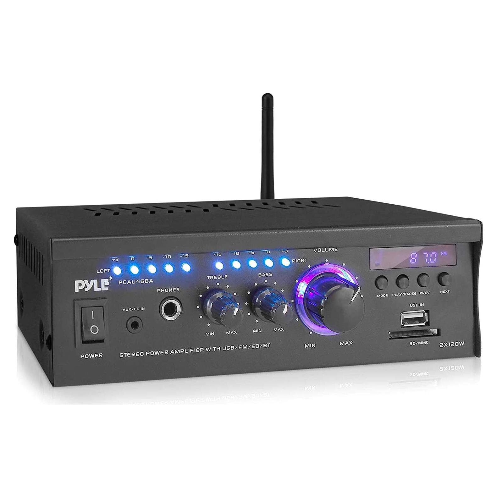 Amplificador Estéreo Pyle PCAU46BA 2x120W Bluetooth USB AUX