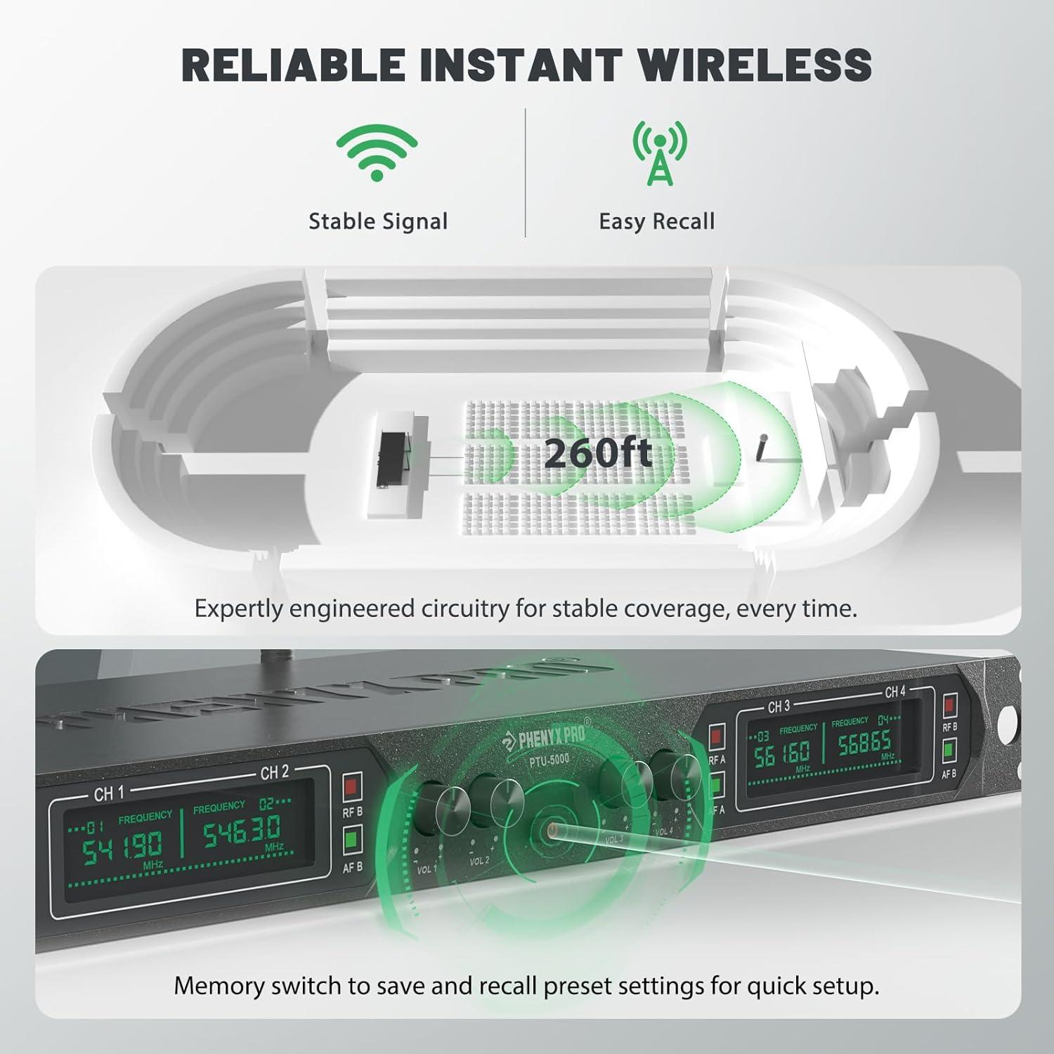 Sistema de Micrófono Inalámbrico Phenyx Pro PTU-5000A 4 Canales