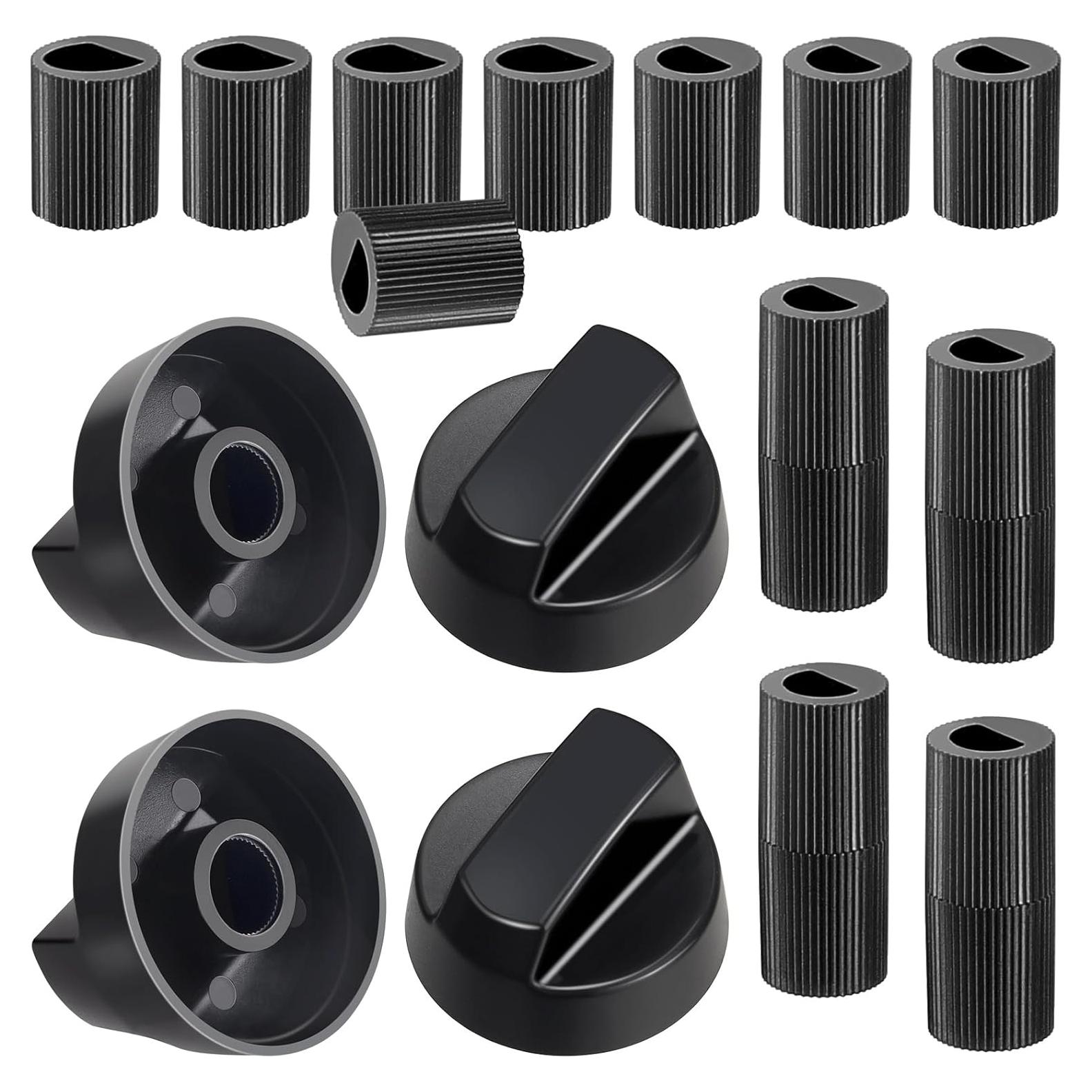 Paquete de 4 Perillas de Control Negras KINYFY con 12 Adaptadores