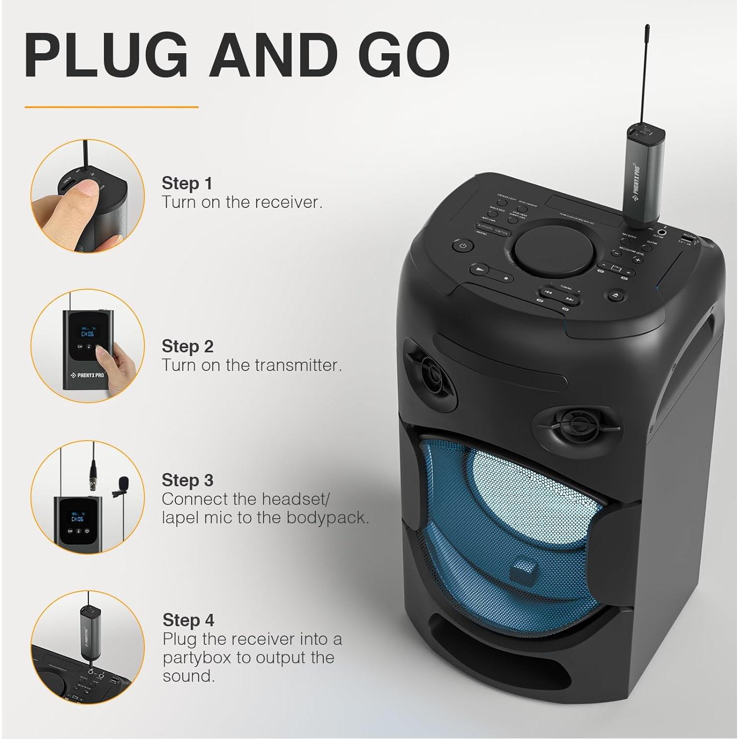 Sistema de micrófono inalámbrico Phenyx Pro PDP-1, 15 canales UHF