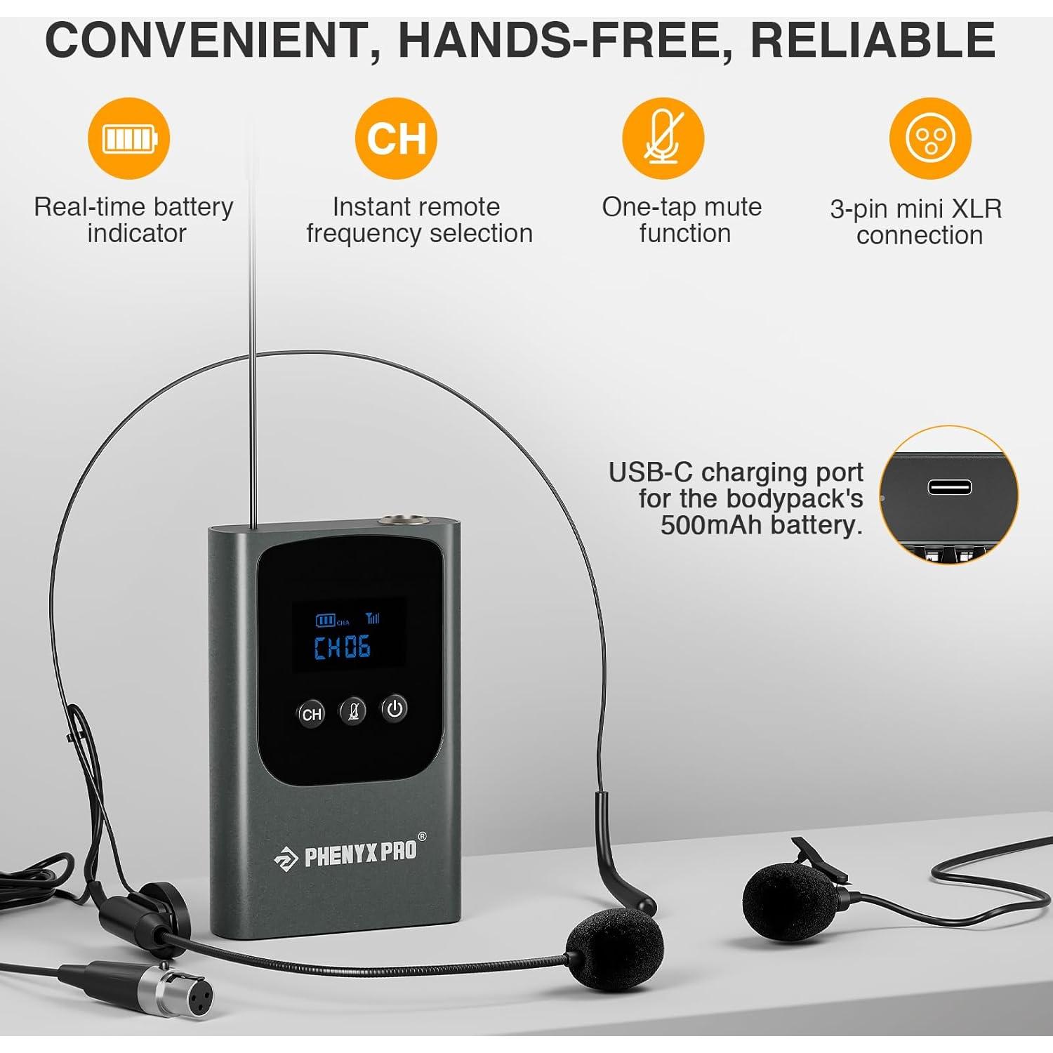 Sistema de micrófono inalámbrico Phenyx Pro PDP-1, 15 canales UHF