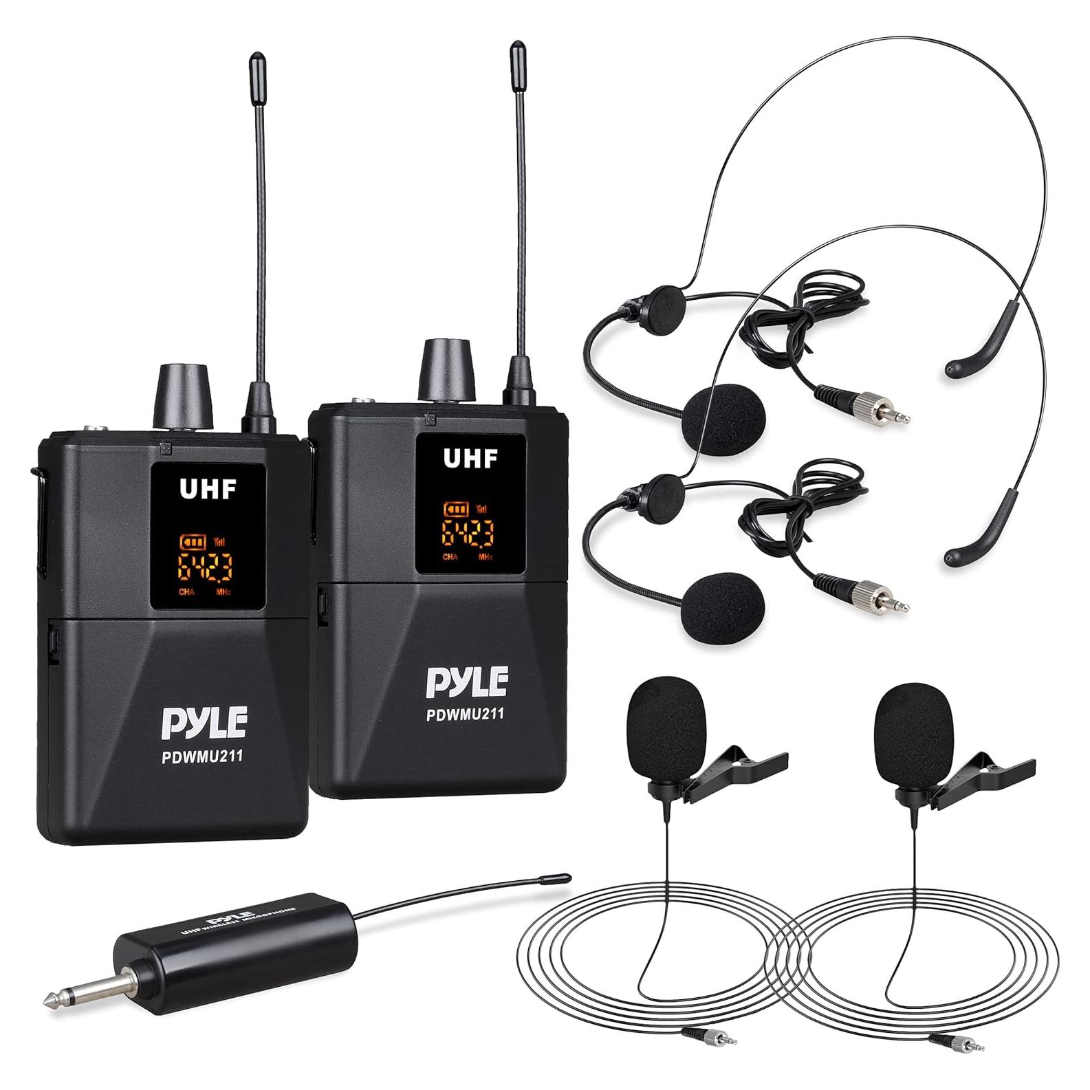 Sistema de micrófono inalámbrico UHF Pyle PDWMU211 - 2 micrófonos