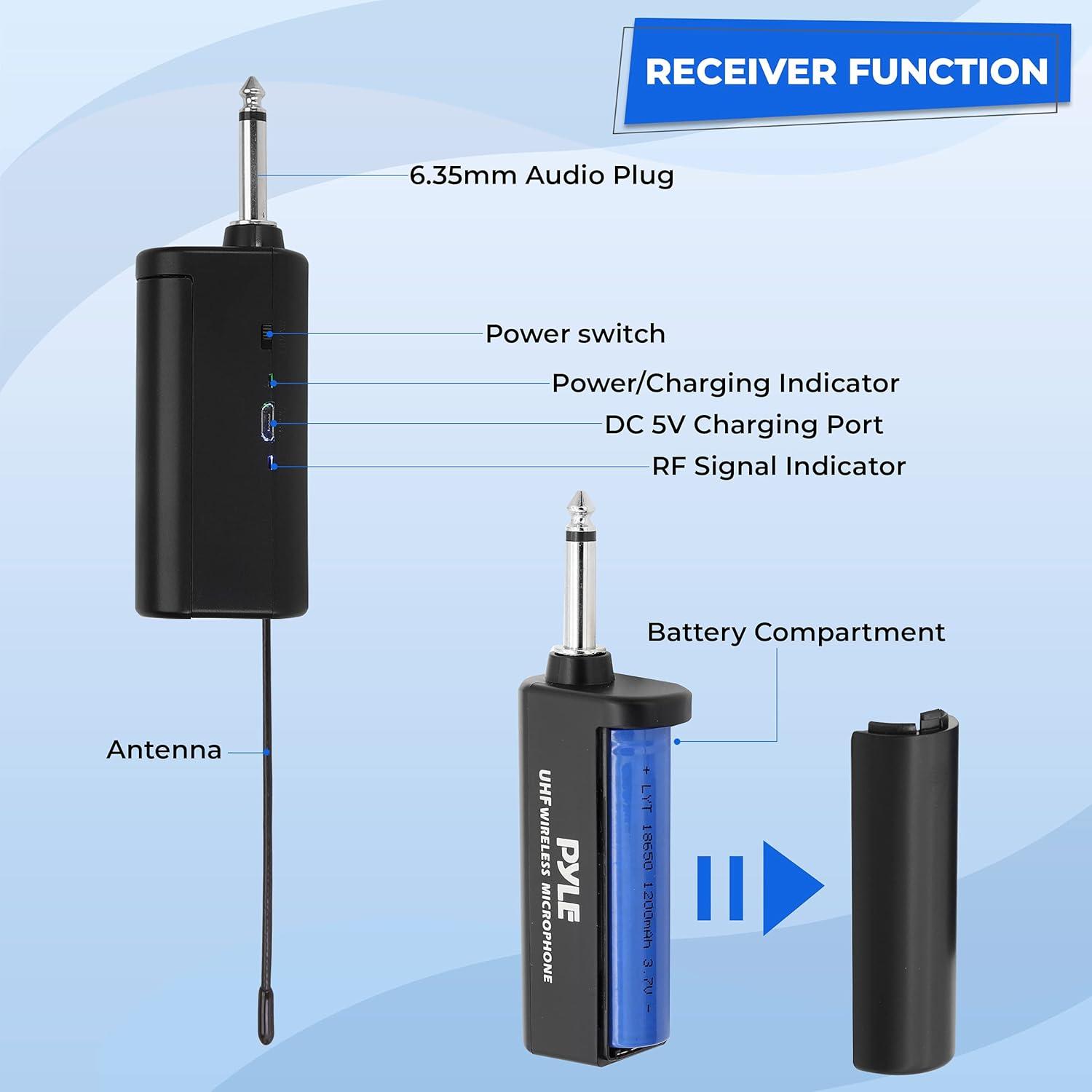 Sistema de micrófono inalámbrico UHF Pyle PDWMU211 - 2 micrófonos