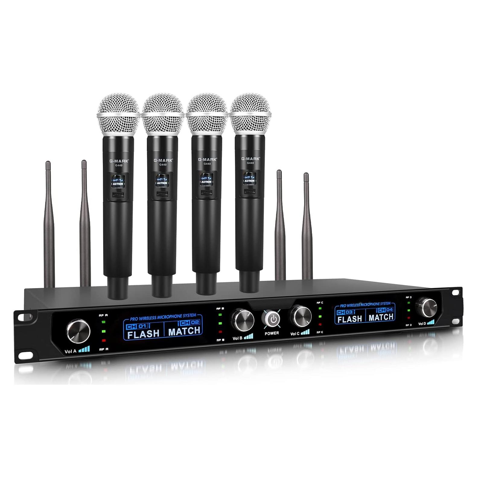 Sistema de Micrófono Inalámbrico G-MARK G440, 4 Canales UHF