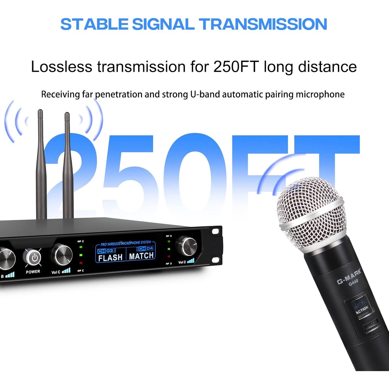 Sistema de Micrófono Inalámbrico G-MARK G440, 4 Canales UHF