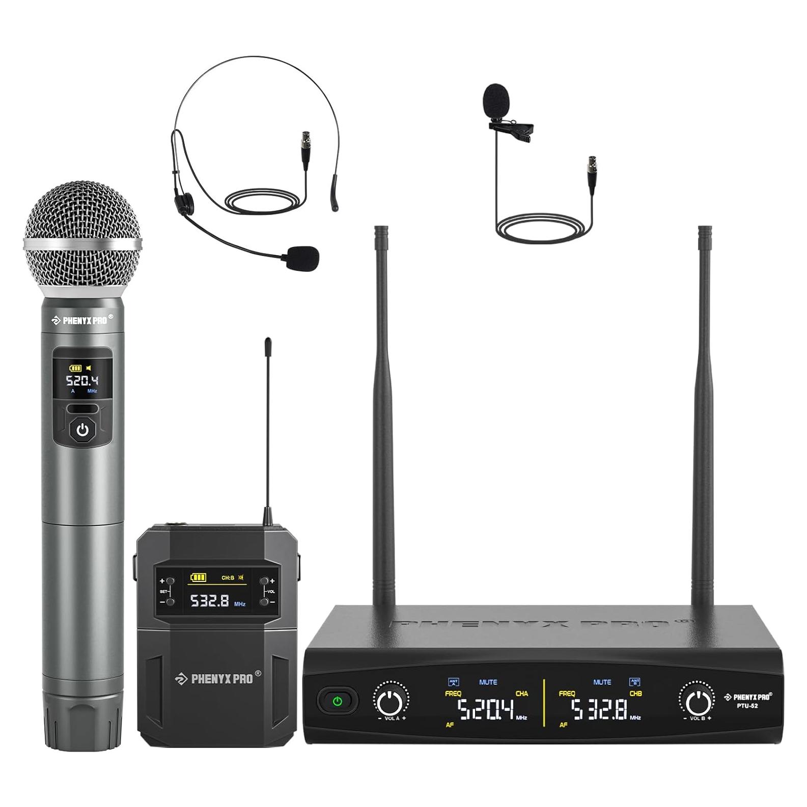 Sistema de micrófono inalámbrico Phenyx Pro PTU-52B, 2 canales UHF
