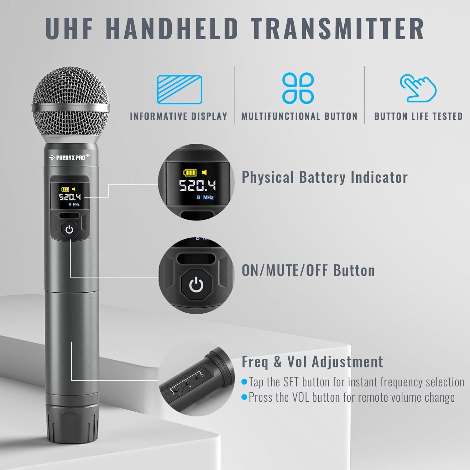 Sistema de micrófono inalámbrico Phenyx Pro PTU-52B, 2 canales UHF
