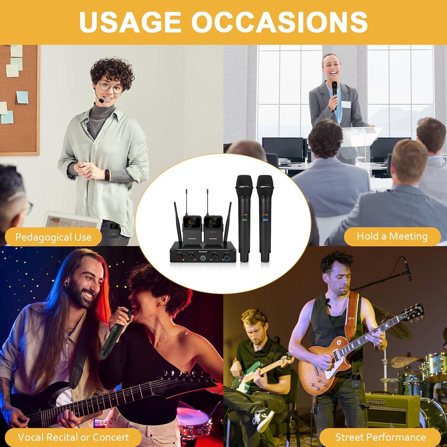 Sistema de micrófono inalámbrico Melonare MWM-41-2H2B 4 canales