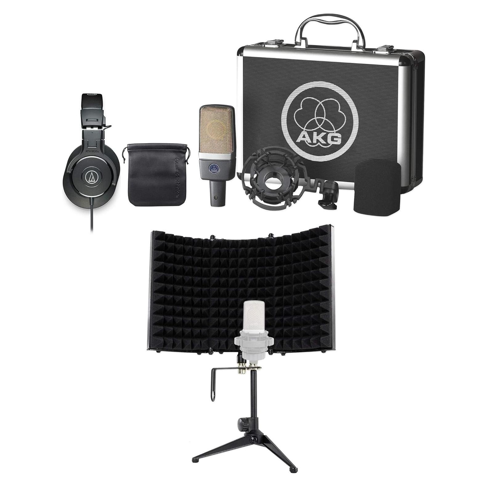 Micrófono de Condensador AKG C214 + Auriculares ATH-M30X + Escudo