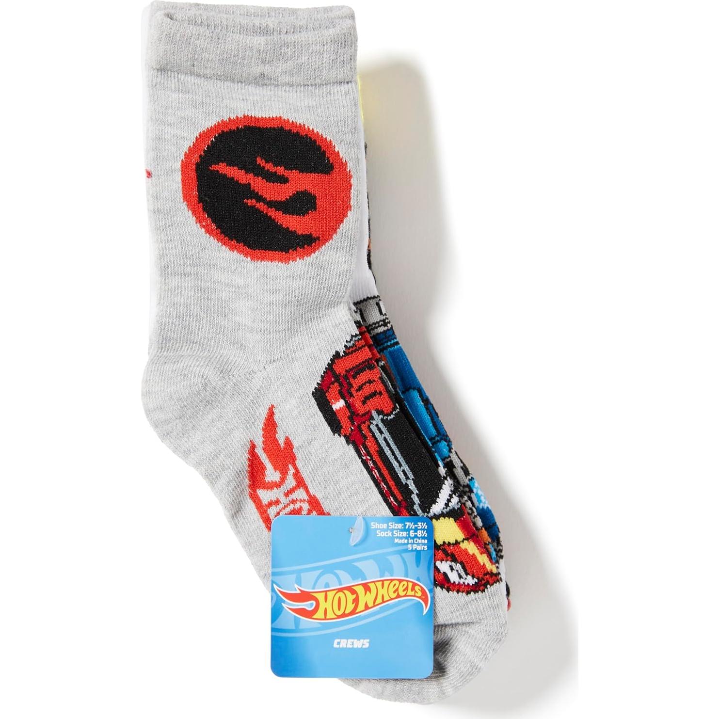 Paquete de 5 calcetines Crew Hot Wheels para niños 6-8.5