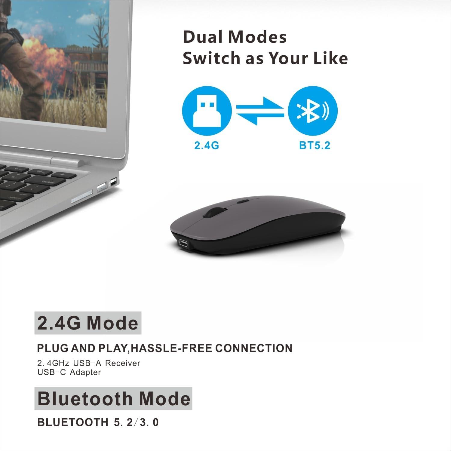 Ratón Inalámbrico Bluetooth HOTDREAM Gris Recargable 1600 DPI