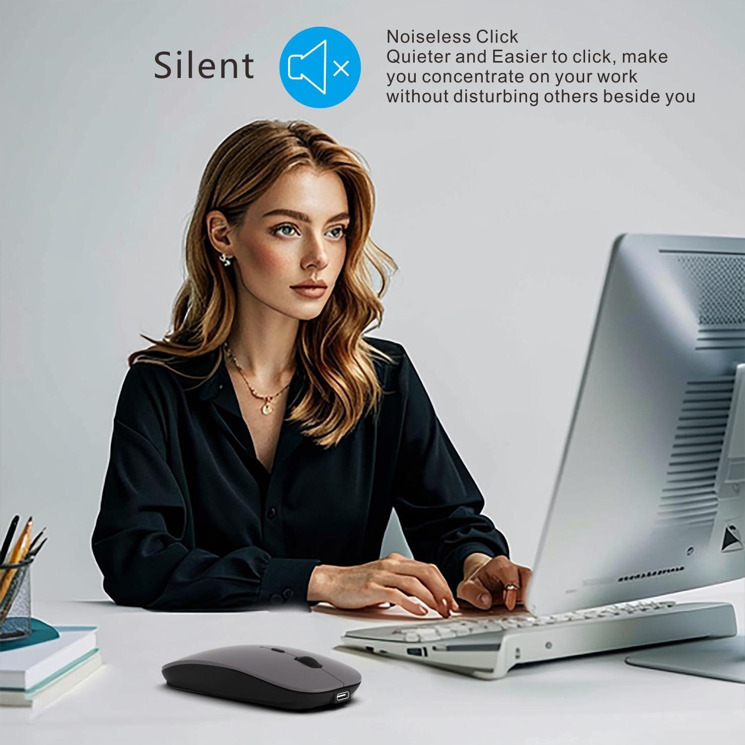 Ratón Inalámbrico Bluetooth HOTDREAM Gris Recargable 1600 DPI