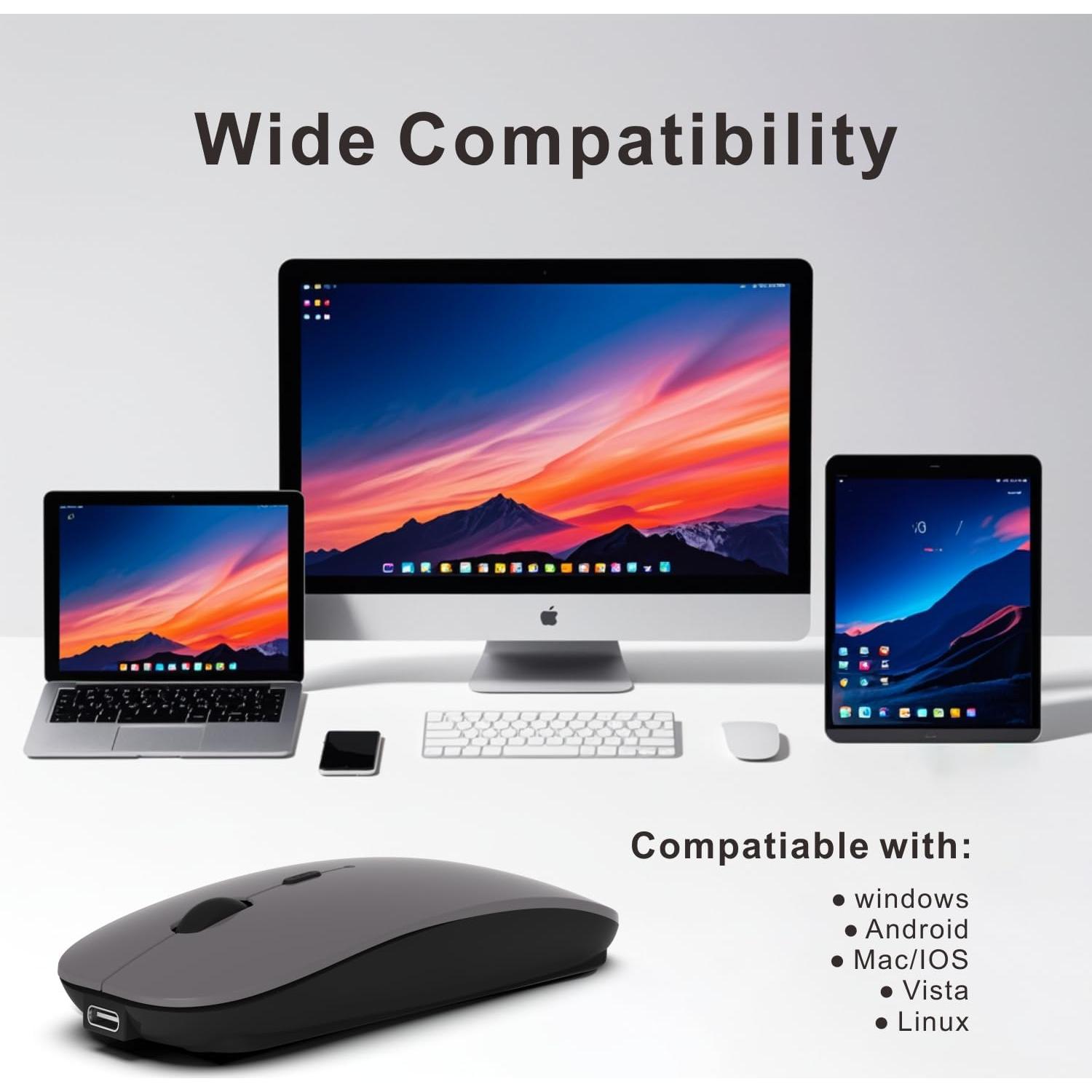 Ratón Inalámbrico Bluetooth HOTDREAM Gris Recargable 1600 DPI