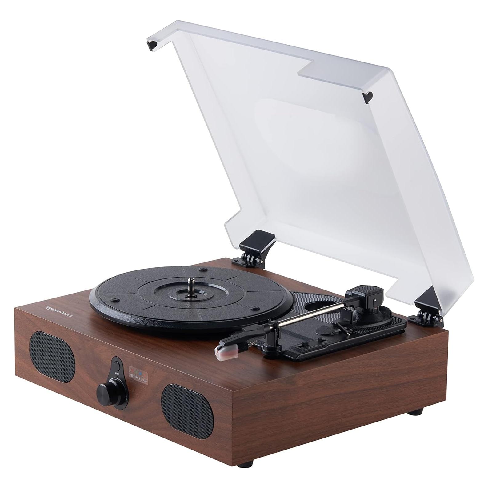 Reproductor de vinilo Amazon Basics Bluetooth 3 velocidades negro