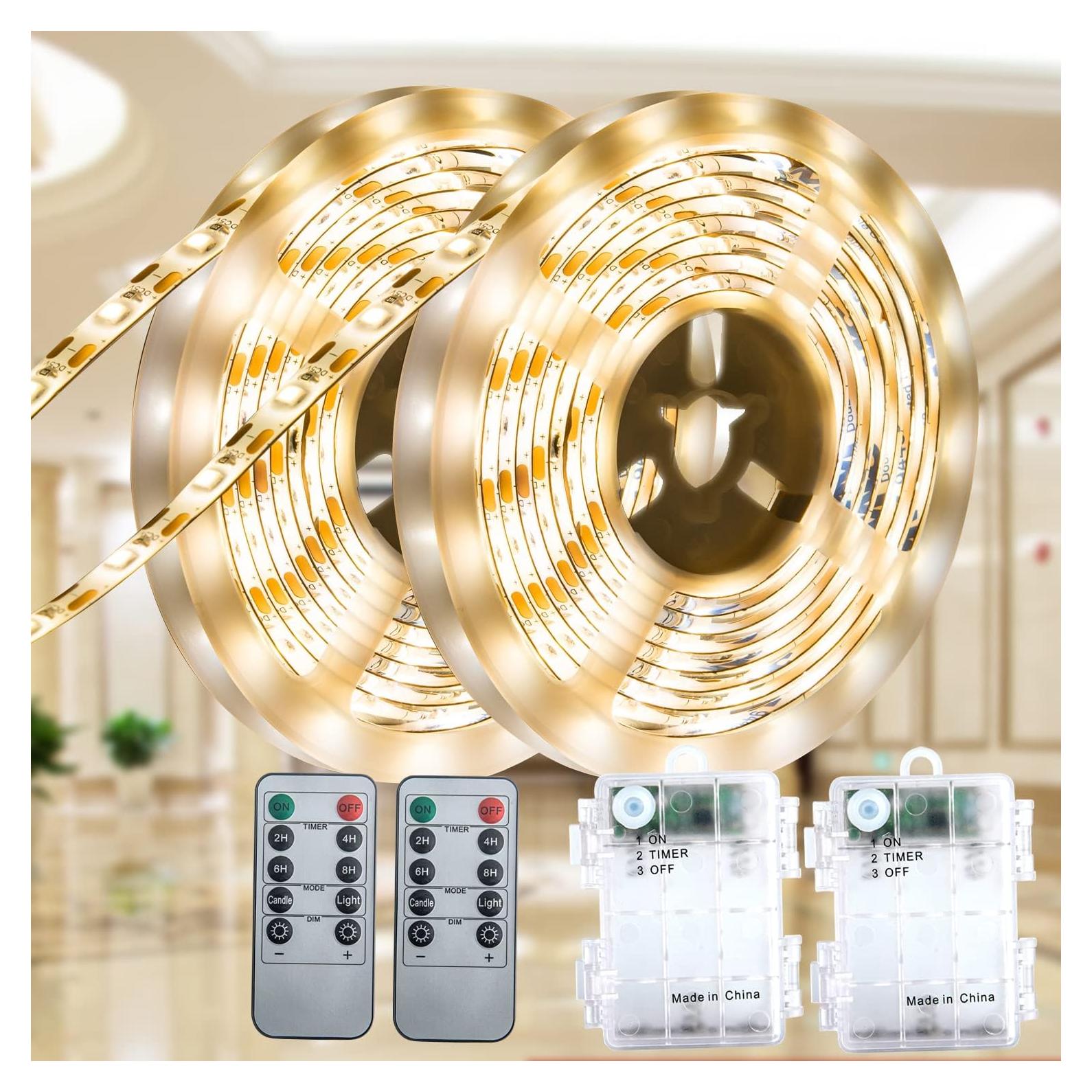 Luces de tira LED a pilas JUNWEN 2m blanco cálido impermeables